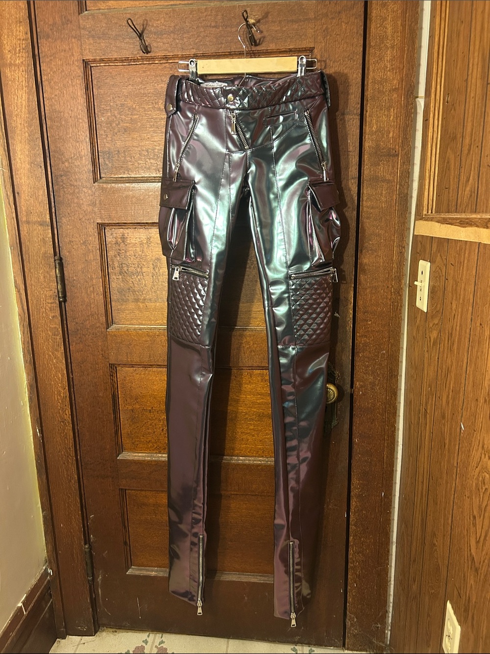 LaQuan Smith Iridescent Purple Quilted Moto Pants NWT XS